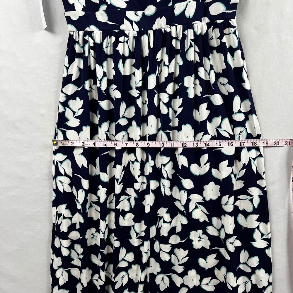 London Times Maxi Dress Large Navy Blue White Floral Sleeveless Scoop Neck - Picture 11 of 15